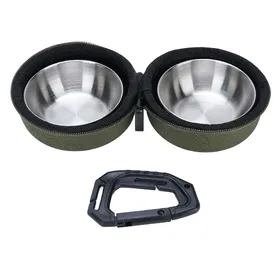 Comparer les prix de Gamelles Doubles Pliables pour Chien Portables en Acier Inoxydable Voyage Gamelle Eau Nourriture pour Animaux de Compagnie avec Sac EVA et Clip vert
