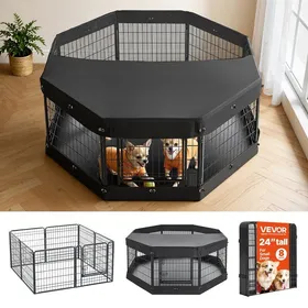Comparer les prix de Parc pour chien et lapin 61 cm 8 panneaux en métal avec toit tapis de fond noir et loquet de porte pliable pour chiots