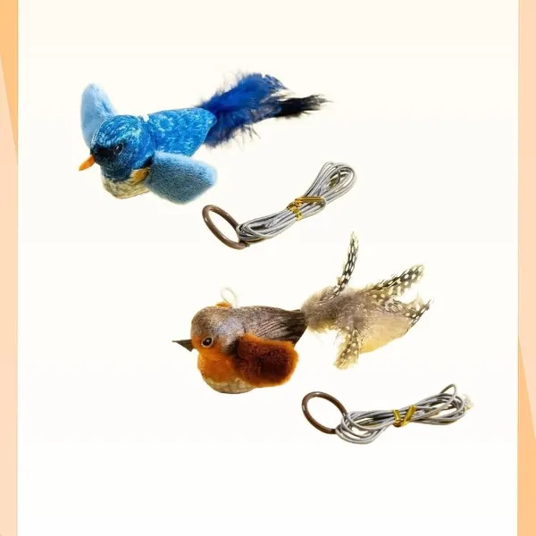 Jouet pour chat oiseau gazouillant Jouet oiseau en peluche interactif avec ailes battantes, corde élastique pour soulager l'ennui et résister aux griffures et aux morsures – photo 3