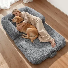 Comparer les prix de VEVOR Lit pour Chien Humain 181x111x22 cm Panier Géant pour Chien en Mousse Mémoire Forme Orthopédique avec Poche Latérale, Poignée, Fermeture Éclair, Housse Amovible, Lavable en Machine, Gris Foncé