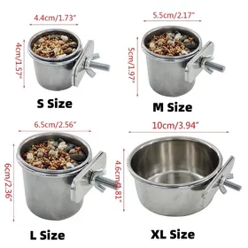 Comparer les prix de Gobelets d'alimentation pour oiseaux en acier inoxydable avec support à pince - Parfait pour la nourriture et l'eau des perroquets M gray