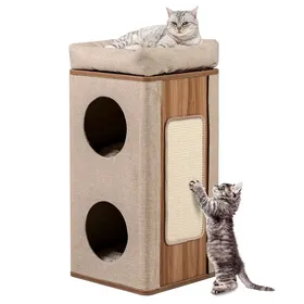 Meilleurs prix pour Arbre à Chat Rectangulaire à 3 Niveaux COSTWAY Couverture Amovible du Condo Tour à Griffer pour Chat avec Coussin Peluche Beige