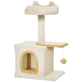 Comparer les prix de PawHut Arbre à Chat 72 cm, Perchoir Doux, Plateforme en Forme de Poisson, Niche en Peluche, Poteaux en Sisal, Balle, Beige