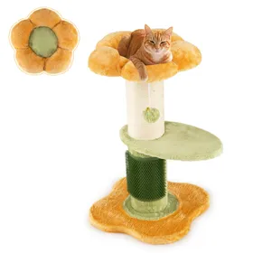 Comparer les prix de CostwayArbre à Chat Fleur Tour pour Chatons avec Plateforme Rembourrée en Peluche Poteau à Griffer en Sisal Balle Suspendue Autocure-Points Jaune