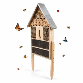 Comparer les prix de Hôtel à insectes Relaxdays avec pied bois toit galvanisé HxLxP 119x50x12 cm naturel/argent
