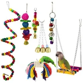 Comparer les prix de 7 pièces Perroquet Jouets Suspendus Oiseau Perroquet Jouets Oiseau Suspendu Cloche Jouet Oiseau Balançoire Suspendu Jouet Cage