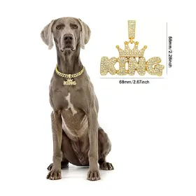 Meilleurs prix pour Chaîne pour chien cubaine, Collier pour chien en alliage d'aluminium, Collier doré pour chiens de petite à grande taille, Chats, Pendentif Roi Reine, Accessoire de bijoux 10inch(25cm)