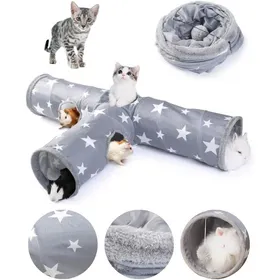 Meilleurs prix pour Tunnel pour petits animaux - ESTAMPILLE - 3 voies - 120 cm - Gris - Facile à ranger - Tissu double couche