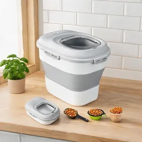 Meilleurs prix pour Conteneur à croquettes pliable 25L avec joint étanche et roulettes PP/TPE gris 44x32x37 cm