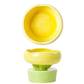 Comparer les prix de Bol Céramique pour Chat Mignon Forme de Fleur Grande Capacité Protection du Cou et de la Colonne Vertébrale Bol surélevé pour Nourriture pour Animaux yellow