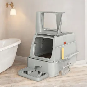 Comparer les prix de Bac à litière couvert 80 L en acier inoxydable avec couvercle rabattable tiroir et pelle 63 x 43 x 43 cm