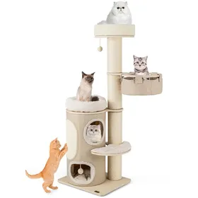 Comparer les prix de GOPLUS Arbre à Chat 154 CM, Centre d'Activités Multi-Niveaux avec Condo à 2 Étages pour Chat, 2 Perchoirs, Hamac, Balle Interactive