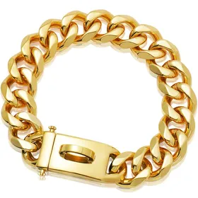 Meilleurs prix pour Chaîne Dorée en Acier Inoxydable pour Chien Collier pour Chien Laisse pour Chien de Compagnie Fermoir Chaîne Dorée Hip Hop pour Chien 19mm-16inch(41cm)