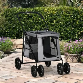 Meilleurs prix pour Poussette pliante pour chien et chat gris doux et noir Oxford 600D jusqu’à 20 kg 102 x 62 x 105 cm