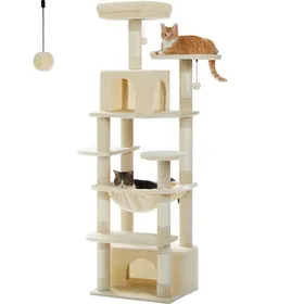 Meilleurs prix pour PAWZ Road Grand Arbre à Chat Géant 164 cm Poteau Griffoir Sisal Panier et Maison super Large pour Chats Beige