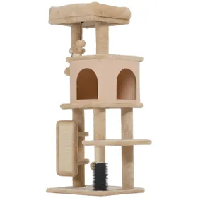 Comparer les prix de PawHut Arbre à Chat, Tour de Jeux, Hauteur de 104 cm, avec Lit, Maison, Brosse de Toilettage, 44l x 34P x 104H cm, Beige