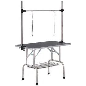 Meilleurs prix pour PawHut Table de toilettage pour chien pliable usage à domicile potence inox réglable et panier 107 x 60 x 164 cm noir