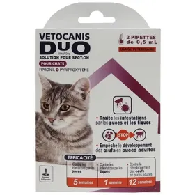 Comparer les prix de Insectifuge Pour Chat Soin Pour Les Infections Par Les Puces&Les Tiques Vetocanis - Le Paquet De 2 Pipettes De 0,5ml