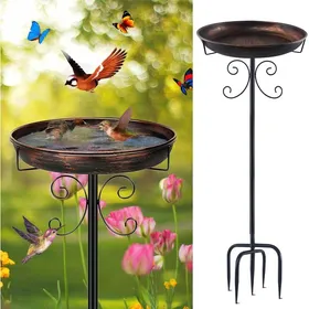 Comparer les prix de Bain dOiseaux Multifonction - Abreuvoir et Mangeoire pour Extérieur - Décoration de Jardin avec 5 Bases Fixes