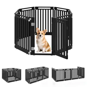 Meilleurs prix pour Barrière de Sécurité pour Chiens Chats COSTWAY Escalier/Porte 8 Panneaux en HDPE Intérieur/Extérieur Porte Verrouillable Noir