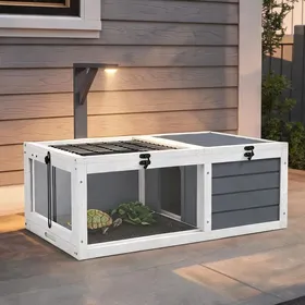Comparer les prix de Enclos bois gris pour tortue avec 2 espaces et support lampe 81x48x31 5 cm