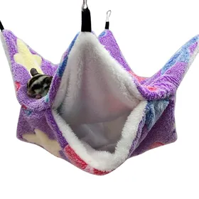 Meilleurs prix pour Hamac pour Rats Peluche Épaisse Chaude Lit pour Hamster Maison Nid Sac de Couchage Suspendu Lits Arbre Nid pour Hamster de Compagnie 34x34cm violet foncé