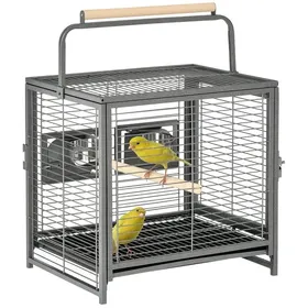Comparer les prix de Cage de transport oiseau - cage de transport pour perroquet - porte, 2 trappes de nourrissage - acier gris moucheté