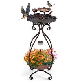 Meilleurs prix pour COSTWAY Mangeoire à Oiseaux Extérieur 79 cm Lumières Solaires et Piédestal de Jardinière pour Jardin Cour Pelouse Bronze antique
