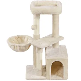 Comparer les prix de Yaheetech Petit Arbre à Chat Multiniveau avec Poteaux Griffoir Cordes Sisal Cachette Panier Niche Pompon, Beige