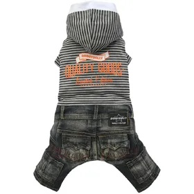 Meilleurs prix pour Doggy dolly C245 Combi Jeans pour Chien avec Capuche T-Shirt rayé Noir/Gris