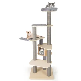 Meilleurs prix pour CostwayArbre à Chat de 197cm de Haut Tour à Chat à Plusieurs Niveaux avec Perchoir Rembourré Supérieur Condo Tapis Amovibles Poteaux à Griffer Gris