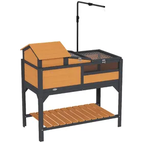 Comparer les prix de PawHut Maison pour tortue en bois 2 étages Enclos pour tortues avec étagère, support de lampe, maison principale, fenêtre acrylique, toit rabattable