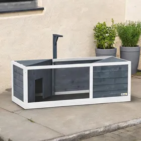 Meilleurs prix pour Enclos spacieux pour tortue en bois de sapin gris neutre avec deux abris et toit ouvrant 120 cm