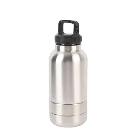 Meilleurs prix pour Bouteille d'eau de voyage isolée pour chien en acier inoxydable 304, 3 en 1, distributeur de bouteille d'eau portable pour chien avec 2 bols amovibles Type 3 gray