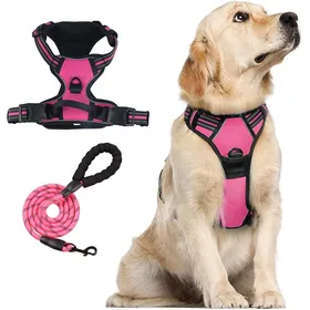 Comparer les prix de Harnais pour chien, Harnais pour animal de compagnie anti-traction avec 2 clips de laisse, Gilet pour chien réglable avec rembourrage doux, Gilet réfléchissant en Oxford pour animal de compagnie sans étranglement avec poignée de contrôle facile L rose