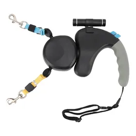 Meilleurs prix pour Laisse Rétractable pour 2 Chiens Rotation à 360 degrés Laisse pour Chien à Double Tête avec Lumière LED 3 Mètres Gris noir