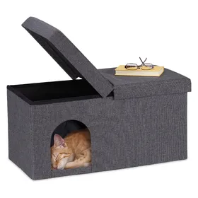 Comparer les prix de Banquette grise avec grotte pour chat - 10038516-0
