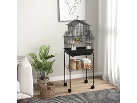 Meilleurs prix pour Cage à oiseaux design maison mangeoires perchoirs 3 portes plateau excrément amovible noir