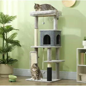 Comparer les prix de Arbre à chat 132 cm gris clair avec griffoirs et niche