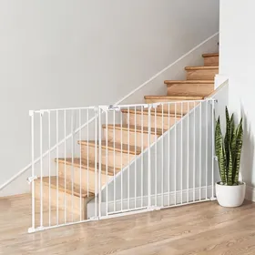 Comparer les prix de Barrière de sécurité 3 panneaux pliante en acier blanc avec porte intégrée 206 x 120 cm