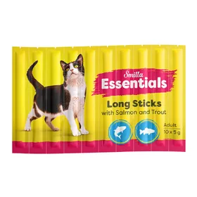 Comparer les prix de 50x5g Essentials Saumon et truite Sticks Smilla friandises pour chat