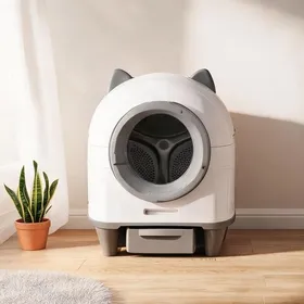 Comparer les prix de Bac à litière autonettoyant 80L avec application anti-pincement blanc 55 5 x 51 x 60 cm