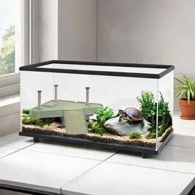 Comparer les prix de Aquarium en verre trempé pour tortues 50 L avec plateforme de repos et rampe 60 x 30 x 32 cm