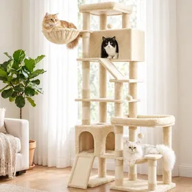 Meilleurs prix pour Arbre à Chat XXL à 6 Niveaux avec Poteaux en Sisal et Griffoir 105 x 45 x 202 cm Beige