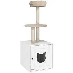 Meilleurs prix pour PawHut Arbre à chat avec maison de toilettes, tour de jeu 2-en-1 de 129 cm avec cache-litière, poteaux à griffer, crème