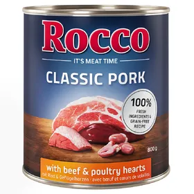 Meilleurs prix pour Rocco Classic Pork 6 x 800 g pour chien bœuf, cœurs de volaille