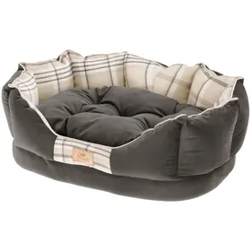 Comparer les prix de Ferplast couchage rembourré pour chats et chiens CHARLES 60, divan avec coussin, sofa pour animaux, écossais, velours doux, lavable, 56x42x20, marron