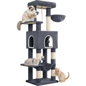 Meilleurs prix pour Arbre à Chat Hauteur 162 cm Tour de Jeux pour Chats Griffoir avec Grandes Plateformes 5 Poteaux à Griffer 1 Niche Gris Foncé