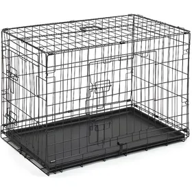 Meilleurs prix pour Cage pour chat et chien à double porte avec séparateur et plateau en plastique, pliable, noir - 77.5×48.5×55.5CM
