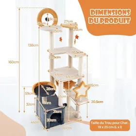 Meilleurs prix pour GIANTEX Arbre à Chat 5 Niveaux 160 CM Poteaux à Gratter Griffoirs en Forme dEtoile et de Lune Arbre à Chat XXL en Peluche